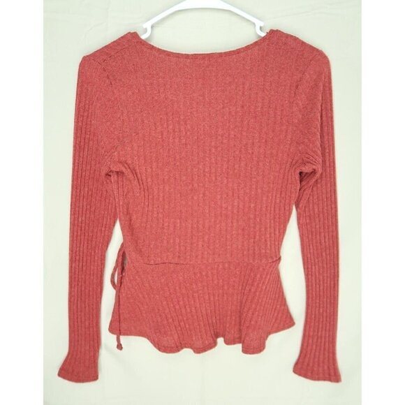 Sienna Sky Red Tunic Style Wrap Top Long Sleeves Ribbed Side Tie Womens XS EUC - Picture 6 of 11